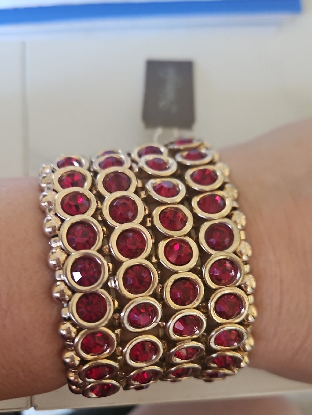 Natasha Couture Gold-Tone Multi-Row Bracelet with Ruby Red Stones